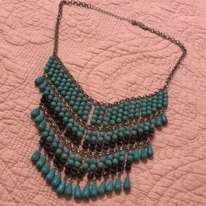 Turquoise, silver and black necklace